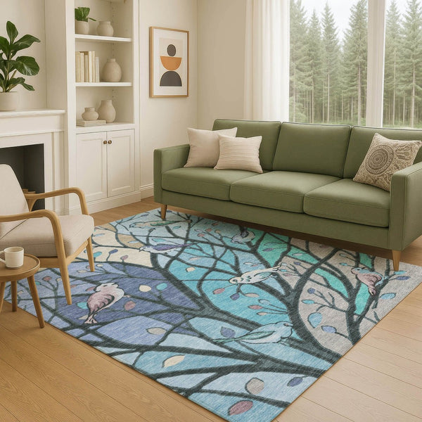 HomeRoots 8' X 10' Botanical Leaves Area Rug - Stylish, Washable, Durable Indoor/Outdoor Rug for Any Space 659956