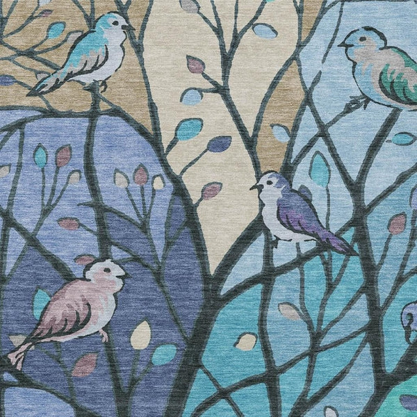 HomeRoots 10' Blue Beige Khaki Botanical Leaves Area Rug - Durable, Washable, Perfect for Indoors & Outdoors! 659958