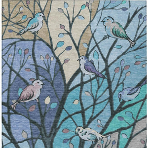 HomeRoots 10' Blue Beige Khaki Botanical Leaves Area Rug - Durable, Washable, Perfect for Indoors & Outdoors! 659958