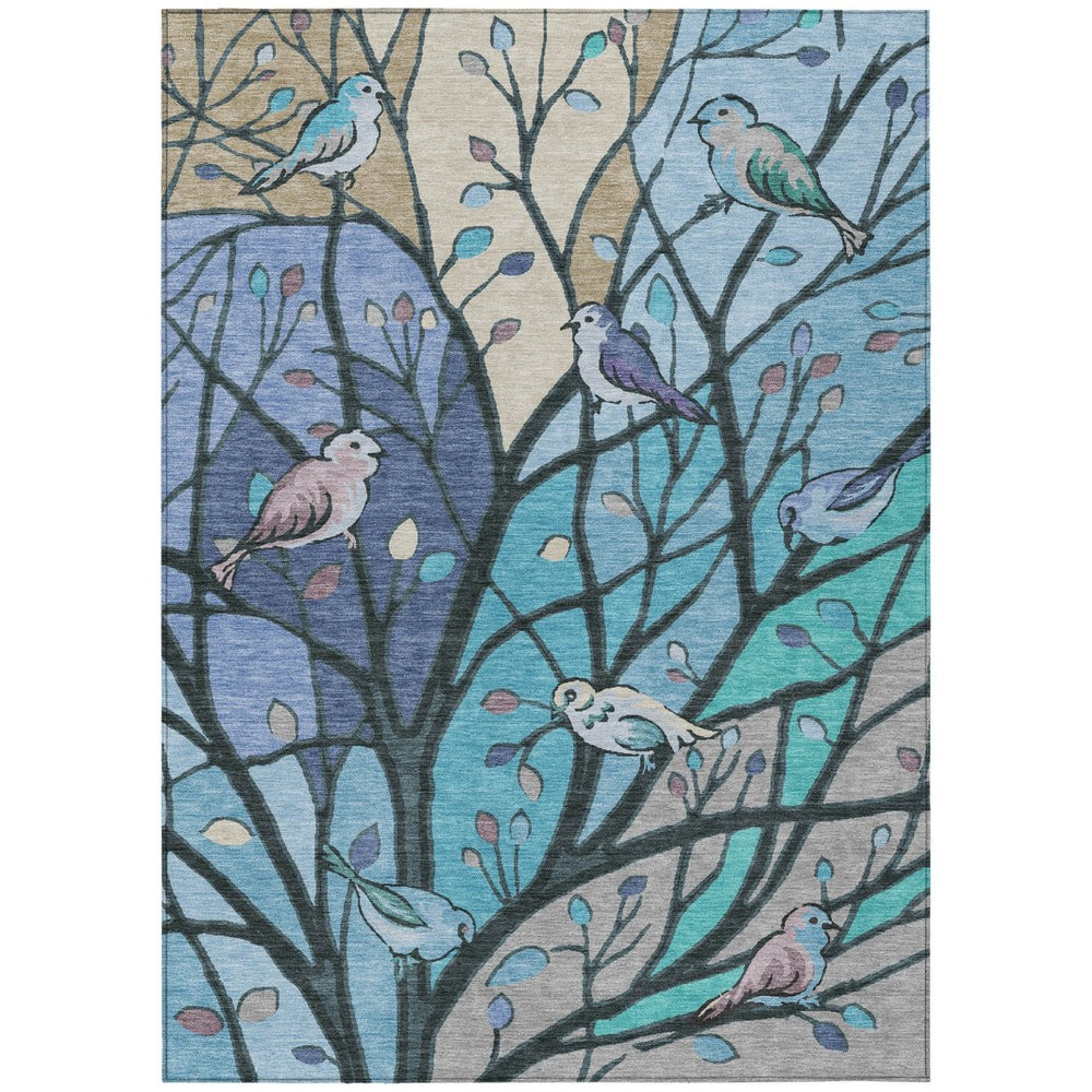 HomeRoots 10' Blue Beige Khaki Botanical Leaves Area Rug - Durable, Washable, Perfect for Indoors & Outdoors! 659958