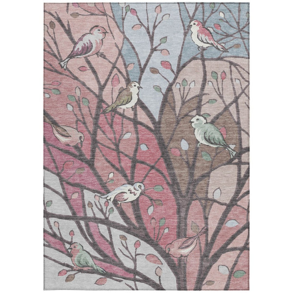 HomeRoots 5' X 8' Washable Botanical Leaves Area Rug in Blush Blue & Brown - Perfect for Indoor/Outdoor Use! 659960
