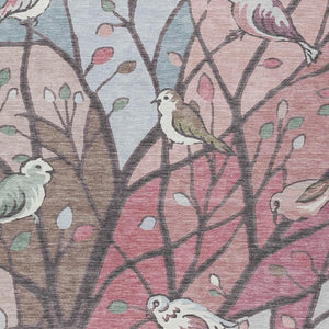 HomeRoots 9' Botanical Leaves Area Rug in Blush, Blue & Brown - Washable Indoor/Outdoor Mat for Versatile Spaces 659963