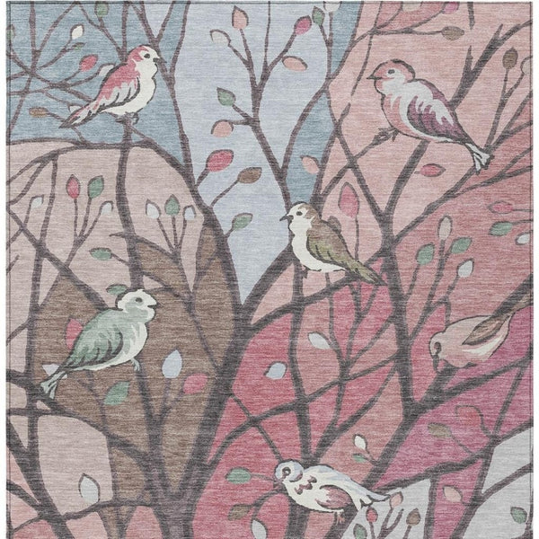 HomeRoots 10' Blush Blue & Brown Botanical Leaves Washable Rug - Durable Indoor/Outdoor Style for Every Space 659964