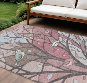HomeRoots 10' Blush Blue & Brown Botanical Leaves Washable Rug - Durable Indoor/Outdoor Style for Every Space 659964