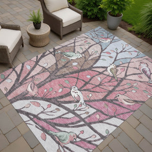 HomeRoots 10' Blush Blue & Brown Botanical Leaves Washable Rug - Durable Indoor/Outdoor Style for Every Space 659964