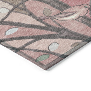 HomeRoots 10' Blush Blue & Brown Botanical Leaves Washable Rug - Durable Indoor/Outdoor Style for Every Space 659964