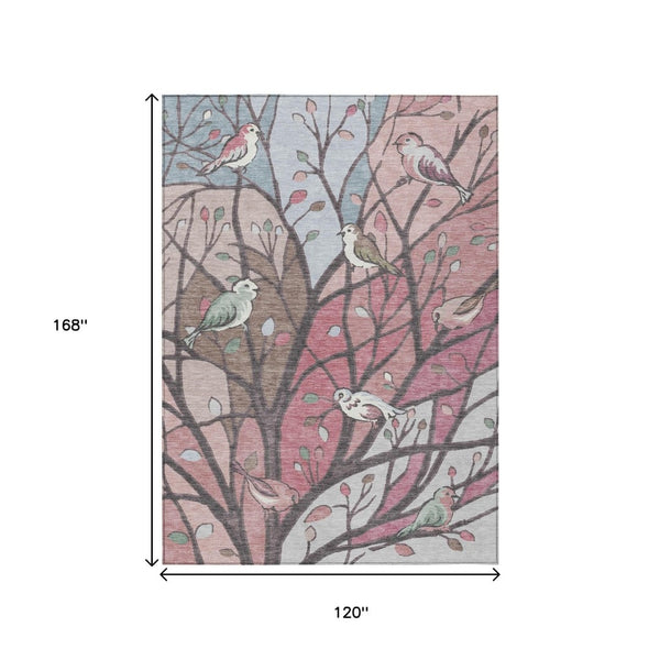HomeRoots 10' Blush Blue & Brown Botanical Leaves Washable Rug - Durable Indoor/Outdoor Style for Every Space 659964