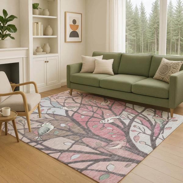 HomeRoots 10' Blush Blue & Brown Botanical Leaves Washable Rug - Durable Indoor/Outdoor Style for Every Space 659964