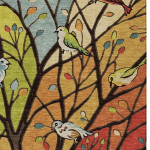 HomeRoots 5' Vibrant Gold Red and Green Botanical Leaves Washable Area Rug for Indoor and Outdoor Spaces 659966