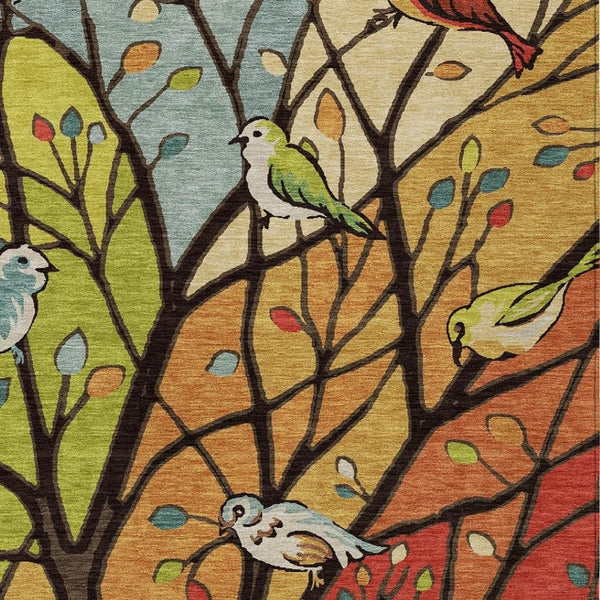 HomeRoots 8' Indoor Outdoor Botanical Leaves Area Rug - Vibrant Gold, Red & Green, Washable, Durable Design 659968