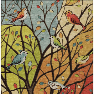 HomeRoots 8' Indoor Outdoor Botanical Leaves Area Rug - Vibrant Gold, Red & Green, Washable, Durable Design 659968