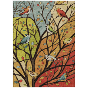 HomeRoots 8' Indoor Outdoor Botanical Leaves Area Rug - Vibrant Gold, Red & Green, Washable, Durable Design 659968