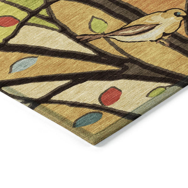 HomeRoots 8' Indoor Outdoor Botanical Leaves Area Rug - Vibrant Gold, Red & Green, Washable, Durable Design 659968