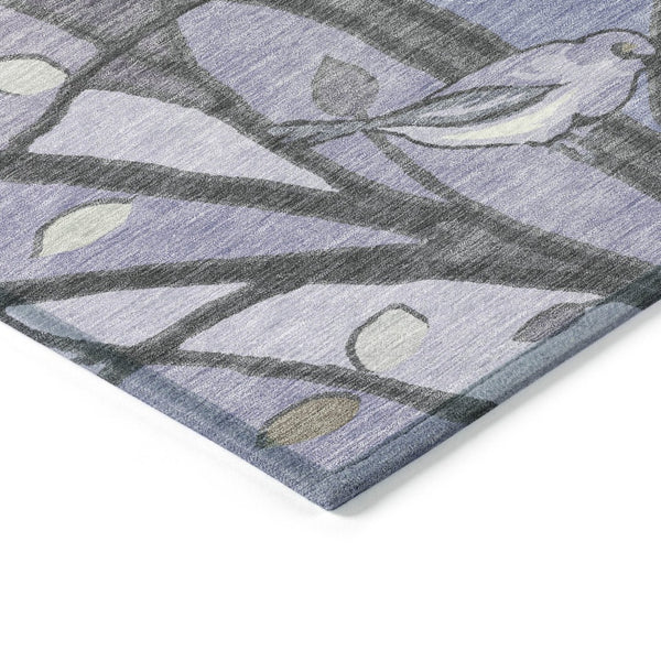 HomeRoots 5' Vibrant Purple Blue and Sage Botanical Leaves Area Rug - Washable for Indoor and Outdoor Use! 659972