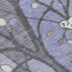 HomeRoots 8' Round Botanical Leaves Area Rug in Vibrant Purple, Blue & Sage – Washable & Indoor/Outdoor Use 659973