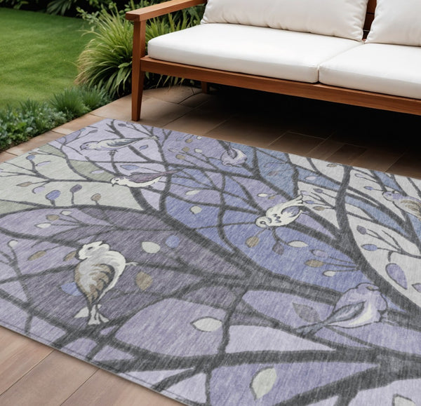 HomeRoots 8' Washable Indoor Outdoor Area Rug in Botanical Leaves Design – Purple, Blue & Sage Colors, Durable! 659974