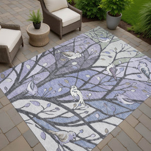HomeRoots 8' Washable Indoor Outdoor Area Rug in Botanical Leaves Design – Purple, Blue & Sage Colors, Durable! 659974
