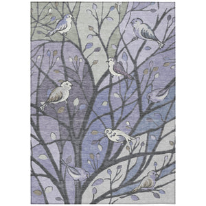 HomeRoots 8' Washable Indoor Outdoor Area Rug in Botanical Leaves Design – Purple, Blue & Sage Colors, Durable! 659974