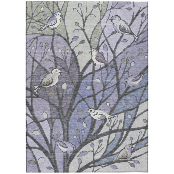 HomeRoots 8' Washable Indoor Outdoor Area Rug in Botanical Leaves Design – Purple, Blue & Sage Colors, Durable! 659974