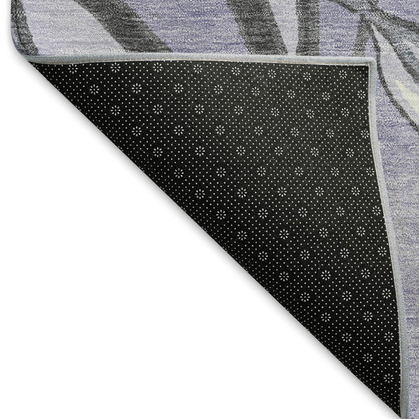 HomeRoots 8' Washable Indoor Outdoor Area Rug in Botanical Leaves Design – Purple, Blue & Sage Colors, Durable! 659974