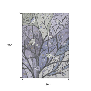 HomeRoots 8' Washable Indoor Outdoor Area Rug in Botanical Leaves Design – Purple, Blue & Sage Colors, Durable! 659974