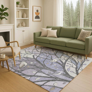 HomeRoots 8' Washable Indoor Outdoor Area Rug in Botanical Leaves Design – Purple, Blue & Sage Colors, Durable! 659974