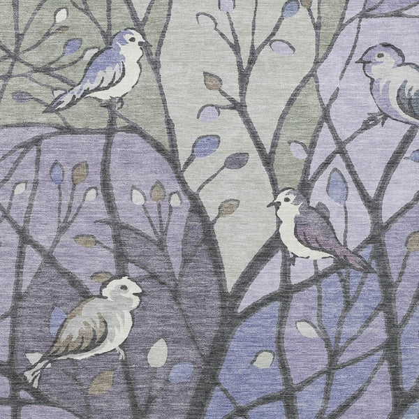 HomeRoots 9' Stylish Botanical Leaves Area Rug in Purple, Blue & Sage – Washable for Indoor & Outdoor Use! 659975