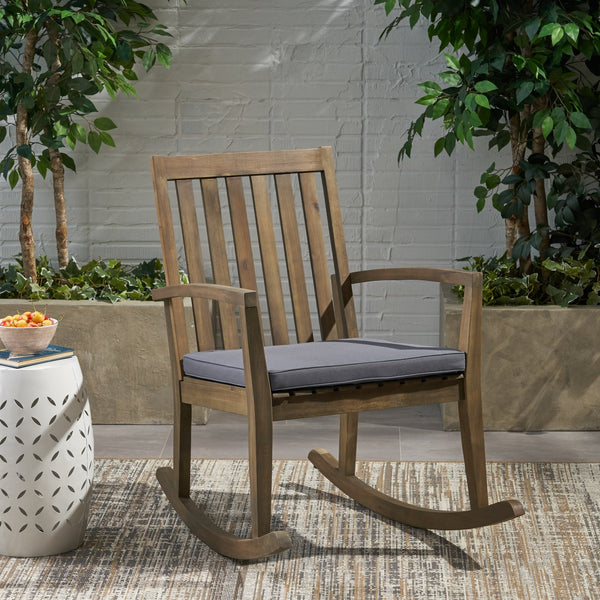 English Elm Christopher Knight Home® - MONTROSE Rocking Chair with Acacia Wood Frame and Water-Resistant Cushion for Cozy Outdoor Relaxation DARK GREY 39.5 L x 28.25 W x 7 H 62389.00GRY