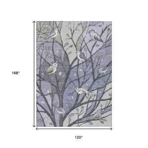 HomeRoots 10' Vibrant Purple, Blue & Sage Botanical Area Rug - Washable, Durable for Indoor & Outdoor Use 659976