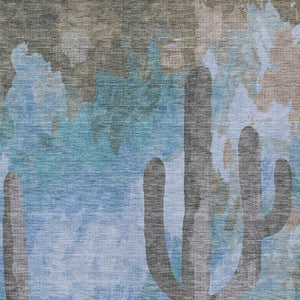 HomeRoots 5' Cactus Area Rug - Stylish Washable Indoor Outdoor Mat in Brown, Blue & Taupe - Durable & Versatile 659978
