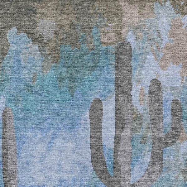 HomeRoots 5' Cactus Area Rug - Stylish Washable Indoor Outdoor Mat in Brown, Blue & Taupe - Durable & Versatile 659978