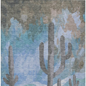 HomeRoots 5' Cactus Area Rug - Stylish Washable Indoor Outdoor Mat in Brown, Blue & Taupe - Durable & Versatile 659978