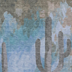 HomeRoots 9' Cactus Area Rug - Stylish Brown, Blue & Taupe Washable Design for Indoor/Outdoor Spaces, Durable! 659981