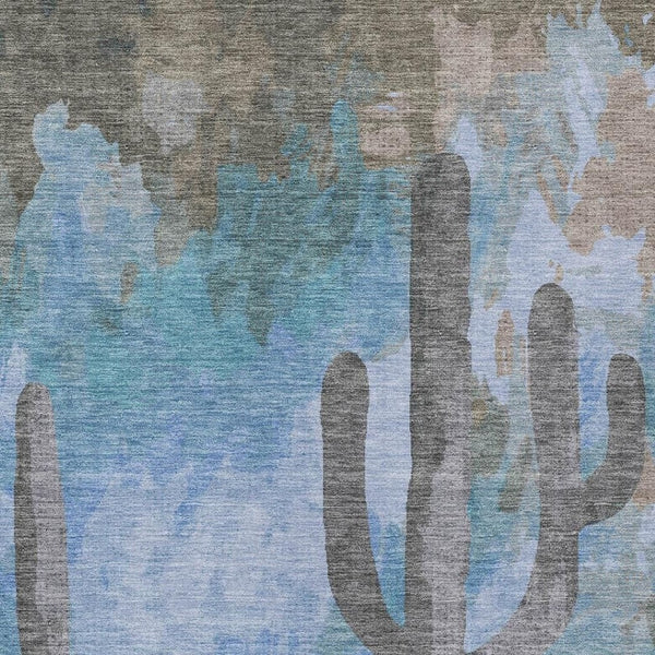 HomeRoots 9' Cactus Area Rug - Stylish Brown, Blue & Taupe Washable Design for Indoor/Outdoor Spaces, Durable! 659981