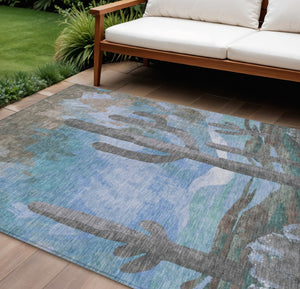 HomeRoots 10' Brown, Blue & Taupe Cactus Washable Area Rug – Durable, Stylish Indoor/Outdoor Decor for Homes 659982