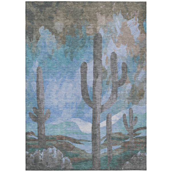 HomeRoots 10' Brown, Blue & Taupe Cactus Washable Area Rug – Durable, Stylish Indoor/Outdoor Decor for Homes 659982
