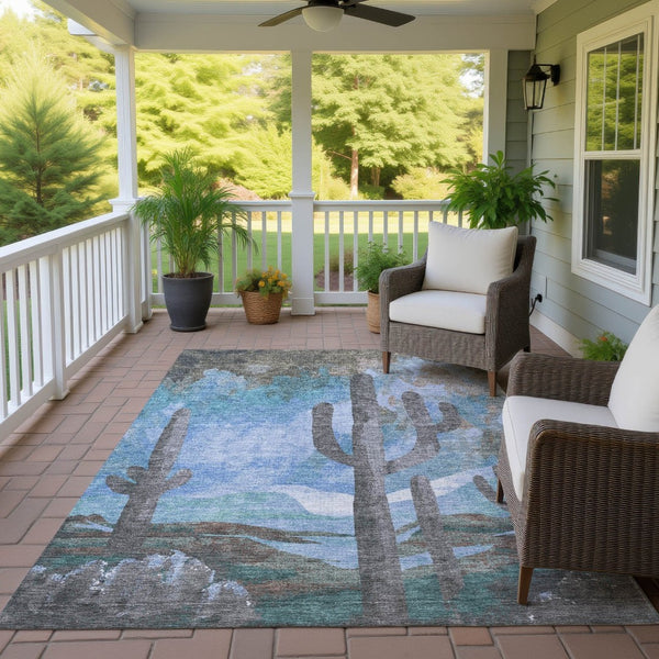 HomeRoots 10' Brown, Blue & Taupe Cactus Washable Area Rug – Durable, Stylish Indoor/Outdoor Decor for Homes 659982