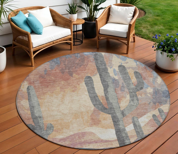 HomeRoots 8' Copper Blue Wheat Round Cactus Rug - Stylish, Washable, Durable for Indoor & Outdoor Spaces! 659985