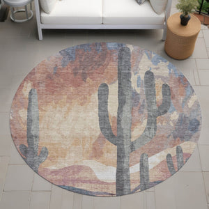 HomeRoots 8' Copper Blue Wheat Round Cactus Rug - Stylish, Washable, Durable for Indoor & Outdoor Spaces! 659985