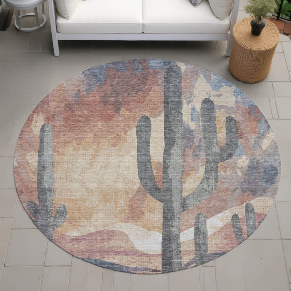 HomeRoots 8' Copper Blue Wheat Round Cactus Rug - Stylish, Washable, Durable for Indoor & Outdoor Spaces! 659985