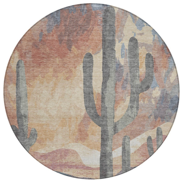 HomeRoots 8' Copper Blue Wheat Round Cactus Rug - Stylish, Washable, Durable for Indoor & Outdoor Spaces! 659985