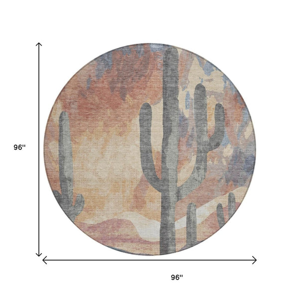 HomeRoots 8' Copper Blue Wheat Round Cactus Rug - Stylish, Washable, Durable for Indoor & Outdoor Spaces! 659985