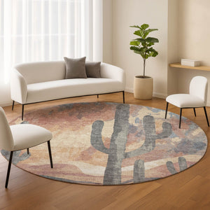 HomeRoots 8' Copper Blue Wheat Round Cactus Rug - Stylish, Washable, Durable for Indoor & Outdoor Spaces! 659985