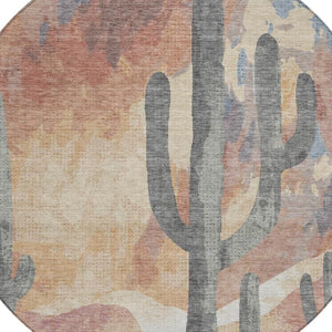 HomeRoots 8' Copper Blue Wheat Round Cactus Rug - Stylish, Washable, Durable for Indoor & Outdoor Spaces! 659985