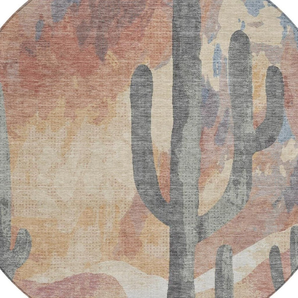 HomeRoots 8' Copper Blue Wheat Round Cactus Rug - Stylish, Washable, Durable for Indoor & Outdoor Spaces! 659985
