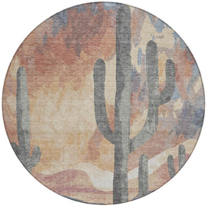 HomeRoots 8' Copper Blue Wheat Round Cactus Rug - Stylish, Washable, Durable for Indoor & Outdoor Spaces! 659985
