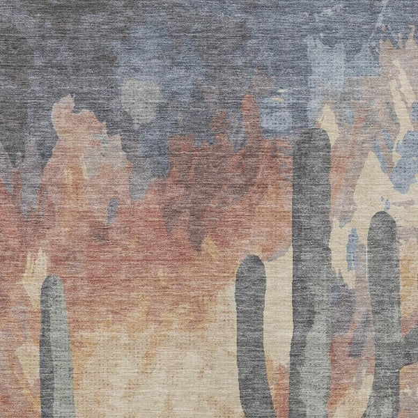 HomeRoots 8' X 10' Cactus Area Rug - Vibrant Copper, Blue & Wheat Design for Indoor/Outdoor Spaces, Washable! 659986