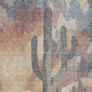 HomeRoots 9' X 12' Cactus Area Rug in Copper, Blue & Wheat – Stylish, Washable, Durable for Indoor & Outdoor Use 659987