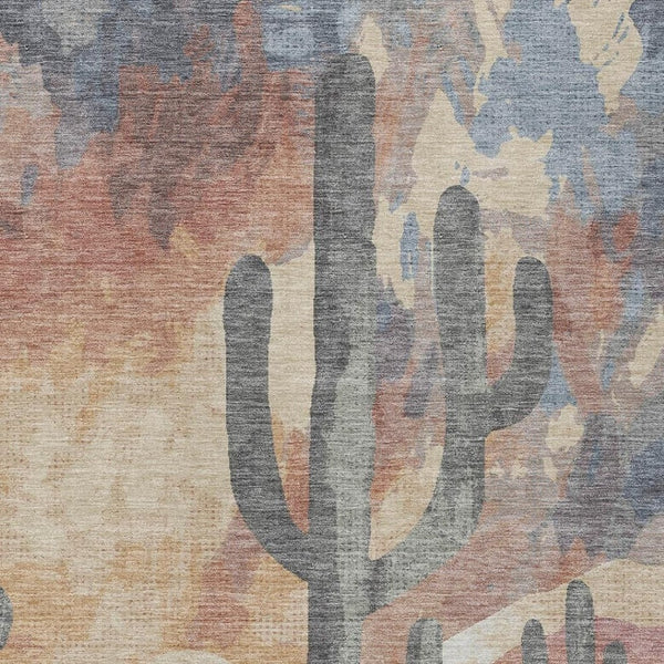HomeRoots 9' X 12' Cactus Area Rug in Copper, Blue & Wheat – Stylish, Washable, Durable for Indoor & Outdoor Use 659987