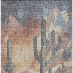 HomeRoots 9' X 12' Cactus Area Rug in Copper, Blue & Wheat – Stylish, Washable, Durable for Indoor & Outdoor Use 659987